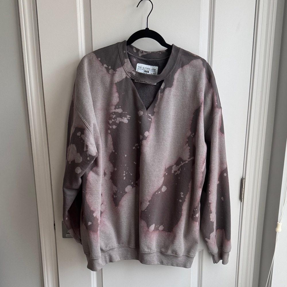 Gray and Pink Crewneck Sweater